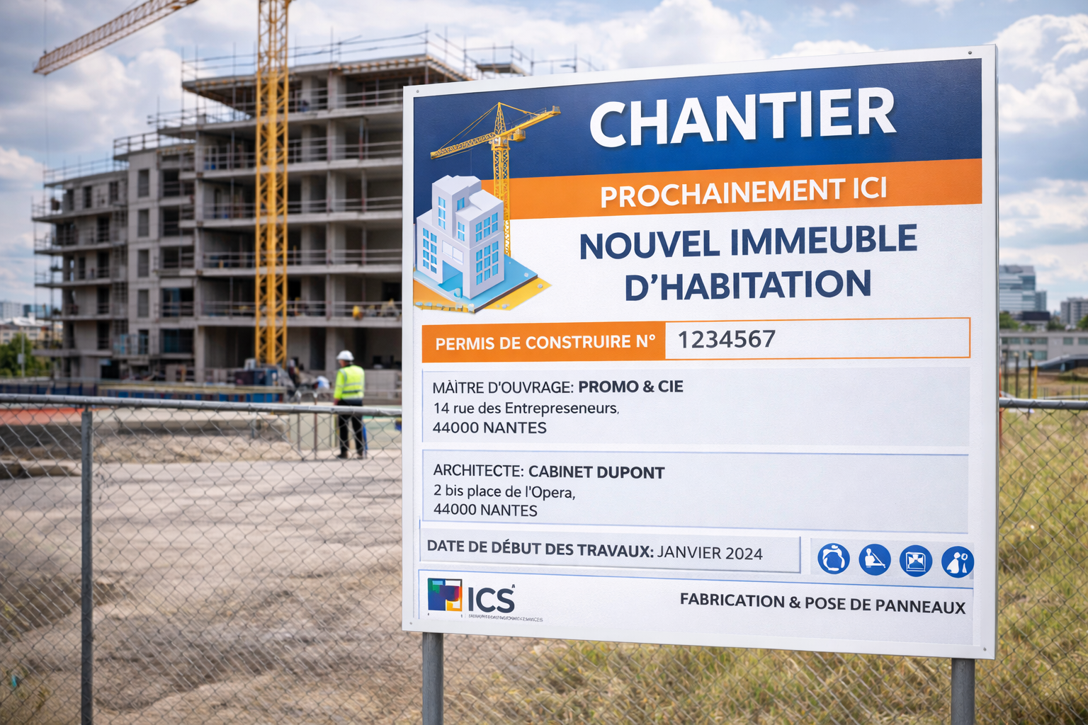 fabrication et pose de panneau de chantier