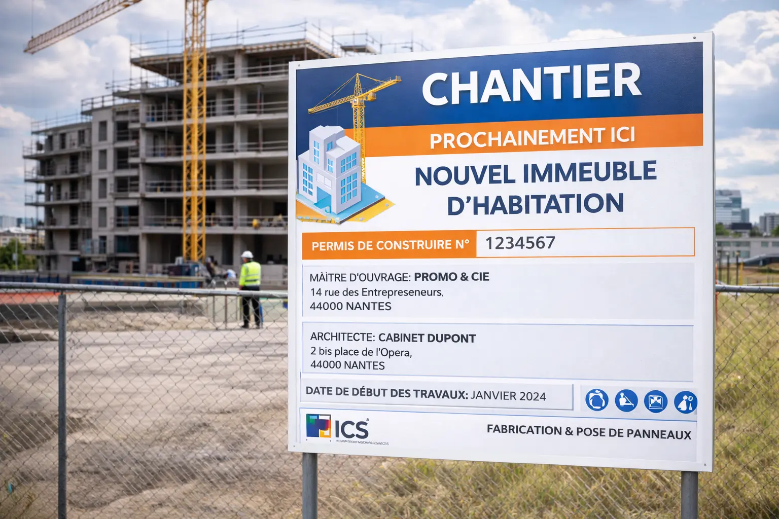 fabrication et pose de panneau de chantier