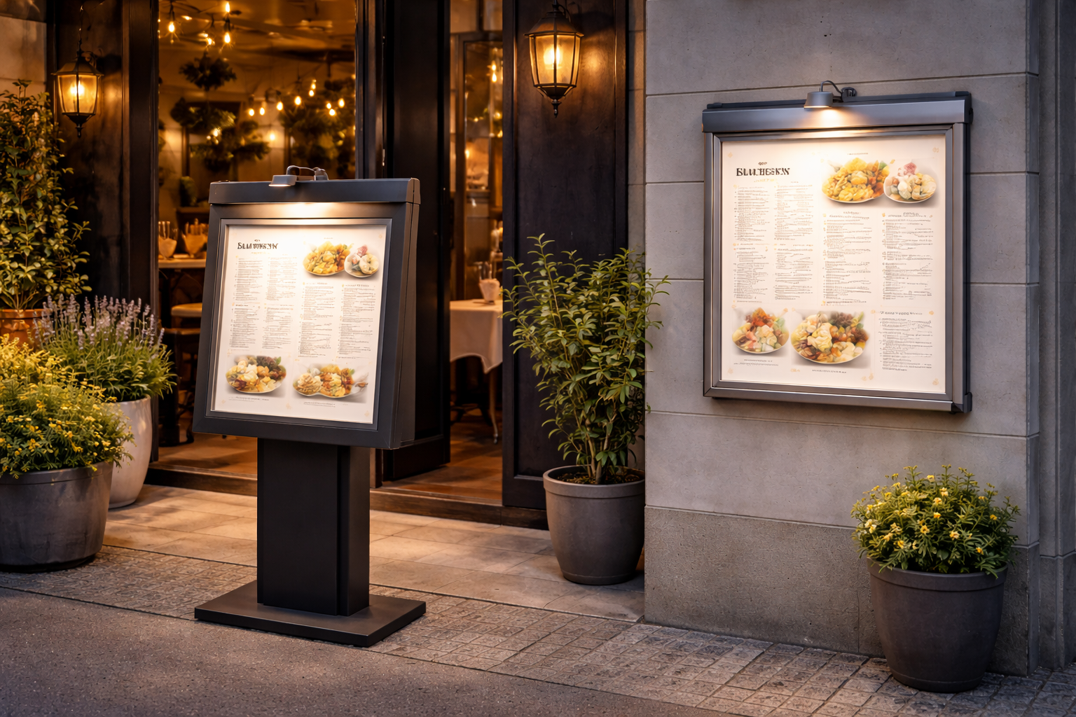 porte menu exterieur restaurant